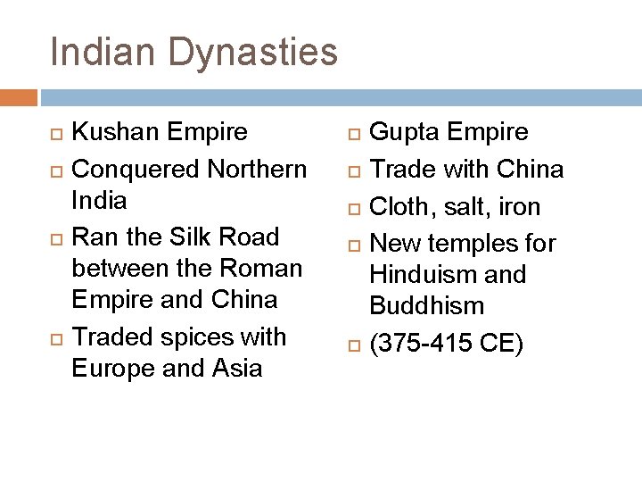 Indian Dynasties Kushan Empire Conquered Northern India Ran the Silk Road between the Roman