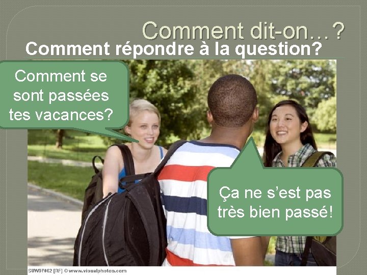 Comment dit-on…? Comment répondre à la question? Comment se sont passées tes vacances? Ça