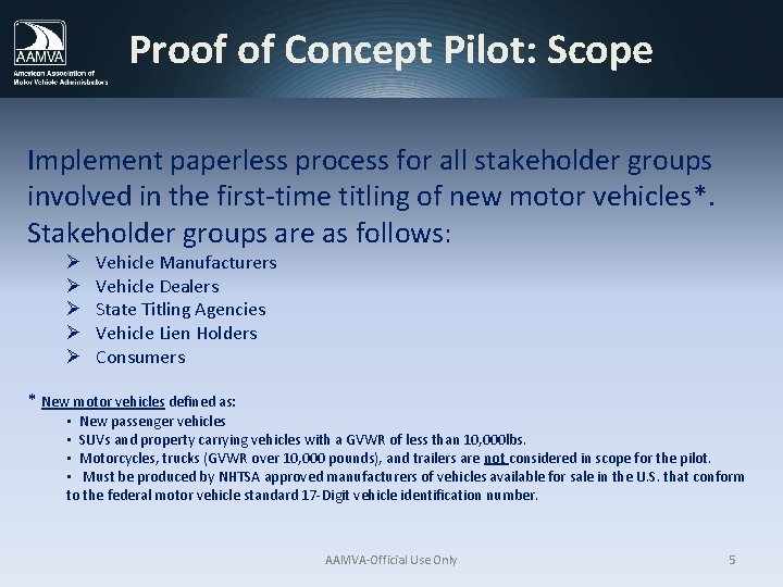 Proof of Concept Pilot: Scope Implement paperless process for all stakeholder groups involved in