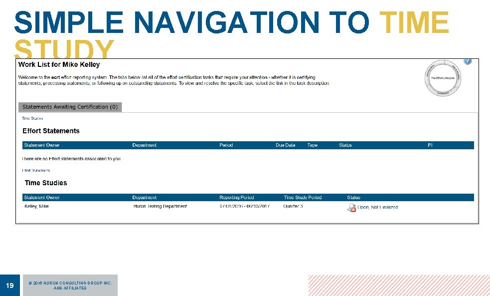 SIMPLE NAVIGATION TO TIME STUDY 19 © 2016 HURON CONSULTING GROUP INC. AND AFFILIATES