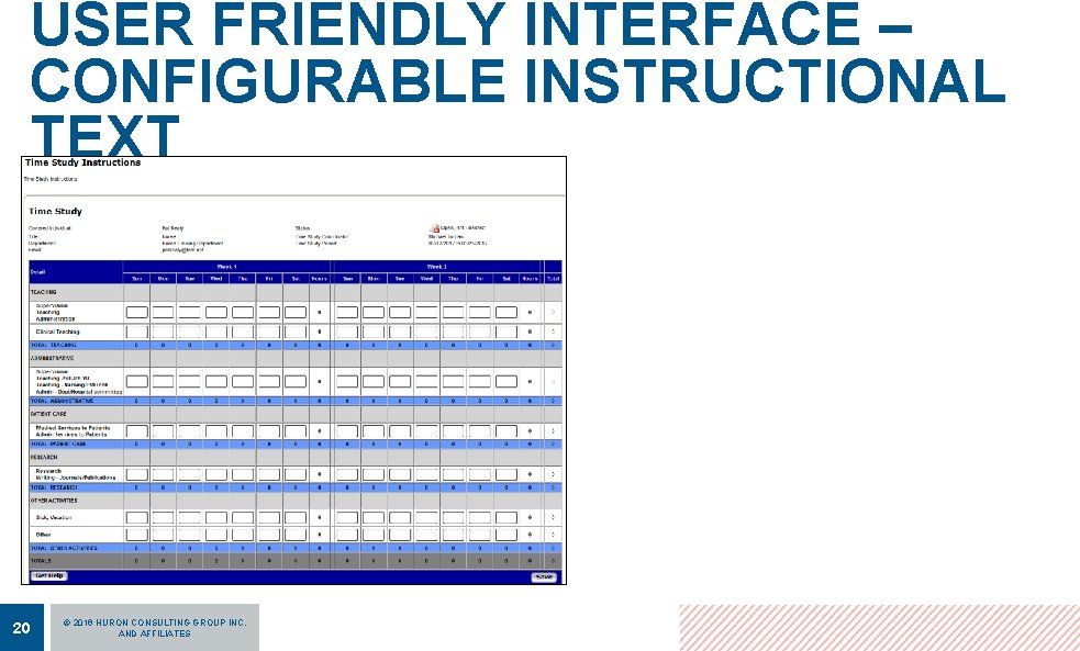 USER FRIENDLY INTERFACE – CONFIGURABLE INSTRUCTIONAL TEXT 20 © 2016 HURON CONSULTING GROUP INC. USER FRIENDLY INTERFACE – CONFIGURABLE INSTRUCTIONAL TEXT 20 © 2016 HURON CONSULTING GROUP INC.