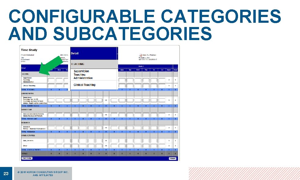 CONFIGURABLE CATEGORIES AND SUBCATEGORIES 23 © 2016 HURON CONSULTING GROUP INC. AND AFFILIATES 