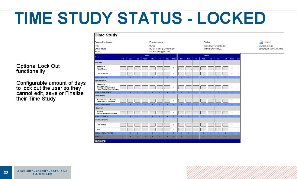 TIME STUDY STATUS - LOCKED Optional Lock Out functionality Configurable amount of days to TIME STUDY STATUS - LOCKED Optional Lock Out functionality Configurable amount of days to