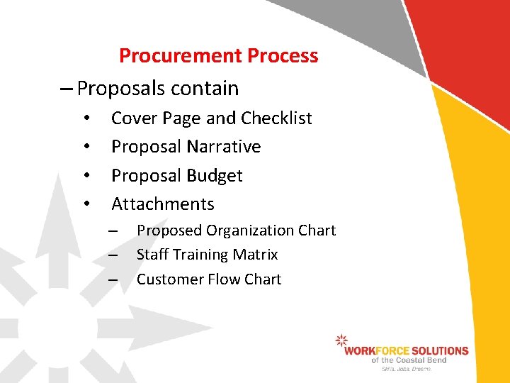 Procurement Process – Proposals contain • • Cover Page and Checklist Proposal Narrative Proposal