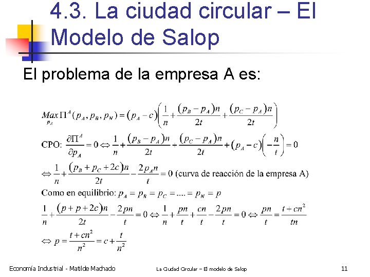 4. 3. La ciudad circular – El Modelo de Salop El problema de la