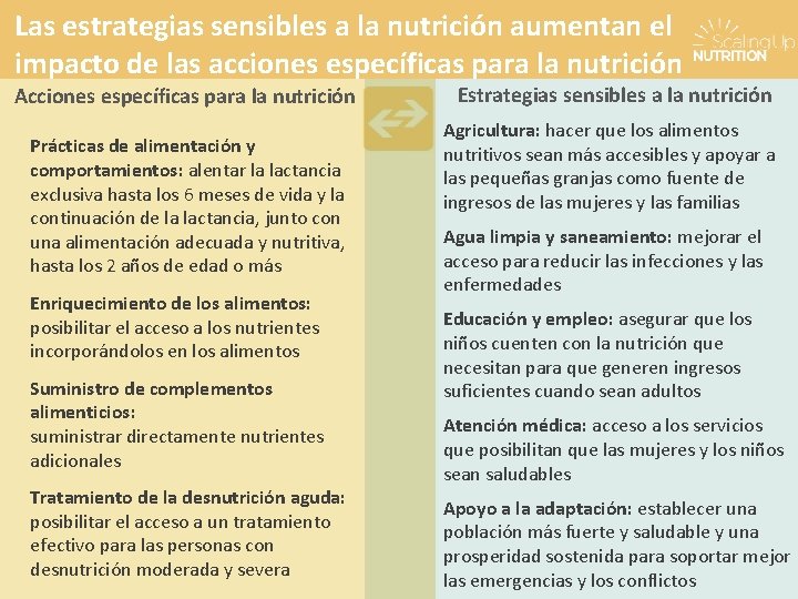 Las estrategias sensibles a la nutrición aumentan el impacto de las acciones específicas para