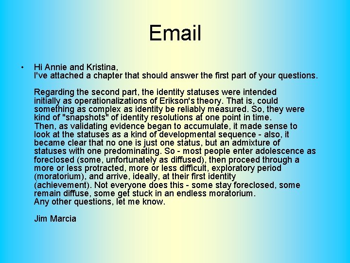 Email • Hi Annie and Kristina, I've attached a chapter that should answer the