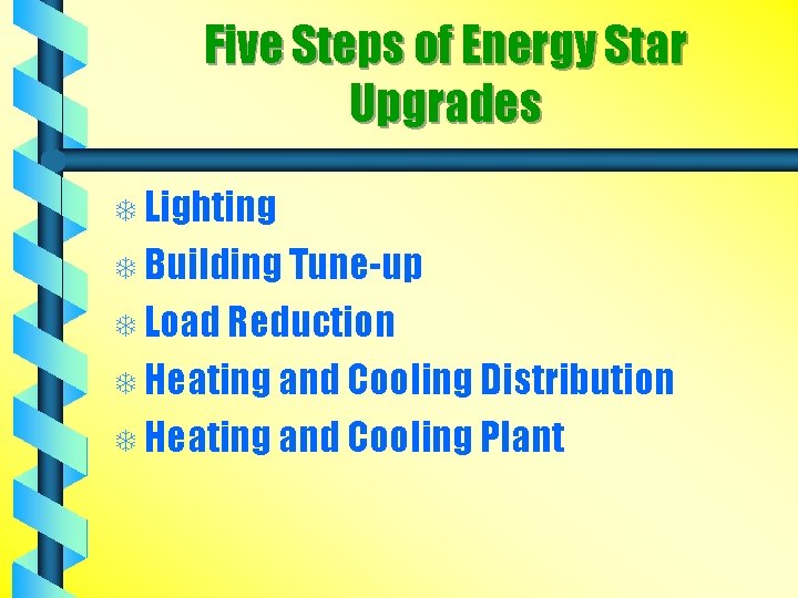 Five Steps of Energy Star Upgrades T Lighting T Building Tune-up T Load Reduction