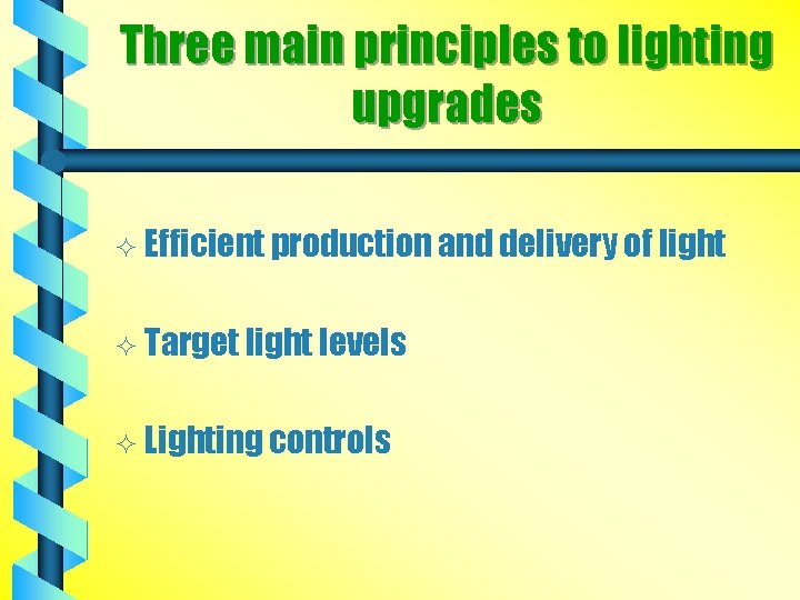 Three main principles to lighting upgrades ² Efficient production and delivery of light ²