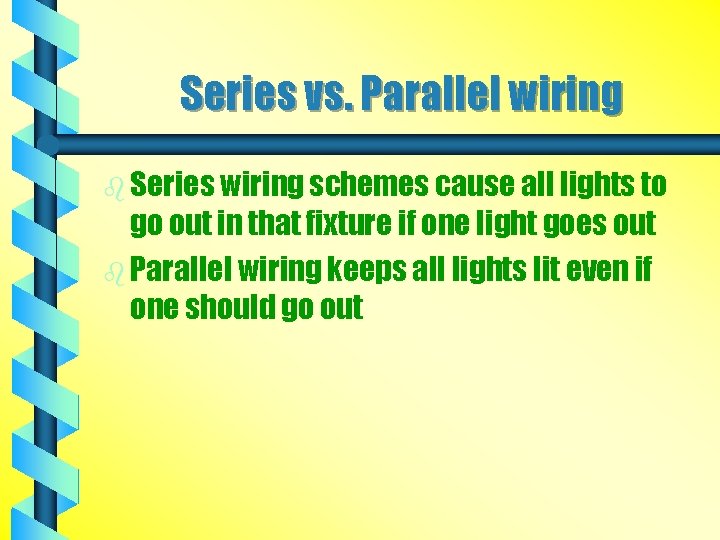 Series vs. Parallel wiring b Series wiring schemes cause all lights to go out