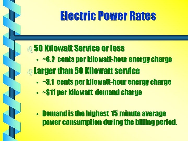 Electric Power Rates b 50 Kilowatt Service or less • ~6. 2 cents per
