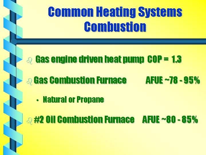 Common Heating Systems Combustion b Gas engine driven heat pump COP = 1. 3