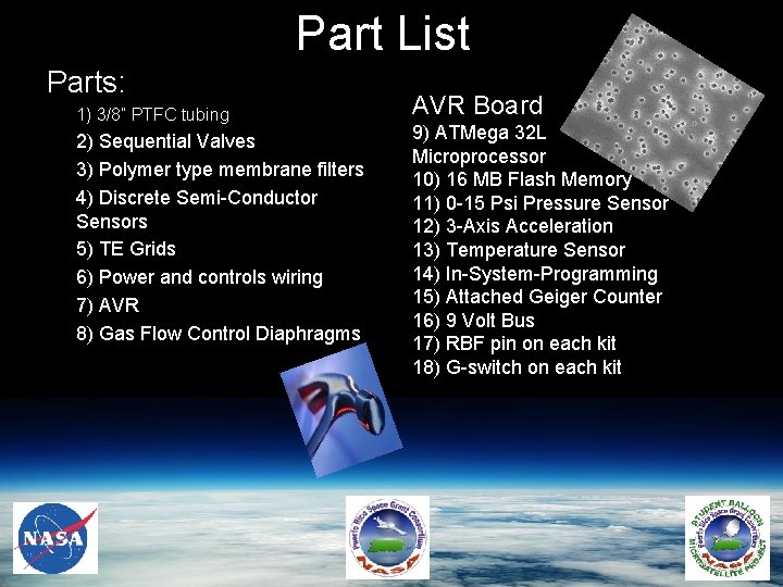 Part List Parts: 1) 3/8” PTFC tubing 2) Sequential Valves 3) Polymer type membrane