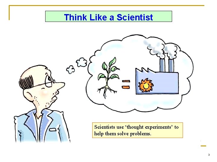 Think Like a Scientists use ‘thought experiments’ to help them solve problems. 3 