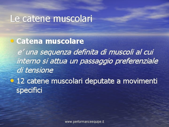 Le catene muscolari • Catena muscolare e’ una sequenza definita di muscoli al cui
