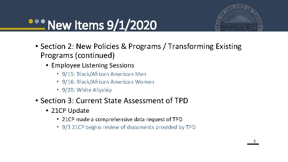 New Items 9/1/2020 • Section 2: New Policies & Programs / Transforming Existing Programs