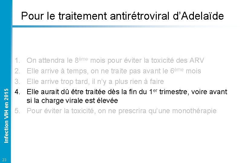 Infection VIH en 2015 Pour le traitement antirétroviral d’Adelaïde 23 1. 2. 3. 4.