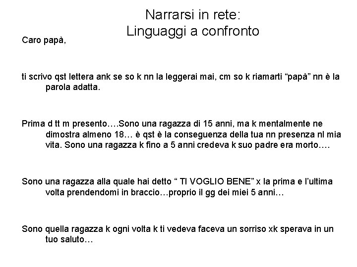 Caro papà, Narrarsi in rete: Linguaggi a confronto ti scrivo qst lettera ank se