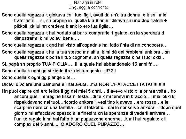 Narrarsi in rete: Linguaggi a confronto Sono quella ragazza k giokava cn i tuoi