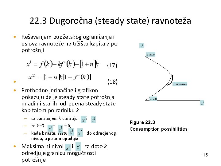 22. 3 Dugoročna (steady state) ravnoteža • Rešavanjem budžetskog ograničanja i uslova ravnoteže na