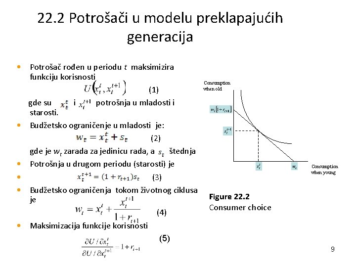 22. 2 Potrošači u modelu preklapajućih generacija • Potrošač rođen u periodu t maksimizira