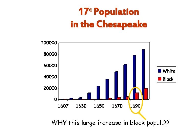 17 c Population in the Chesapeake WHY this large increase in black popul. ?