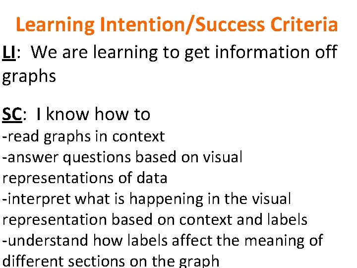 Learning Intention/Success Criteria LI: We are learning to get information off graphs SC: I