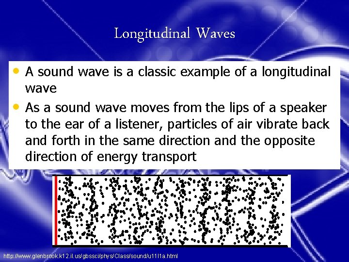 Longitudinal Waves • A sound wave is a classic example of a longitudinal •