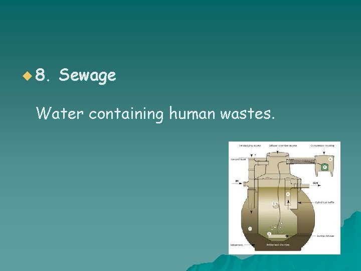 u 8. Sewage Water containing human wastes. 