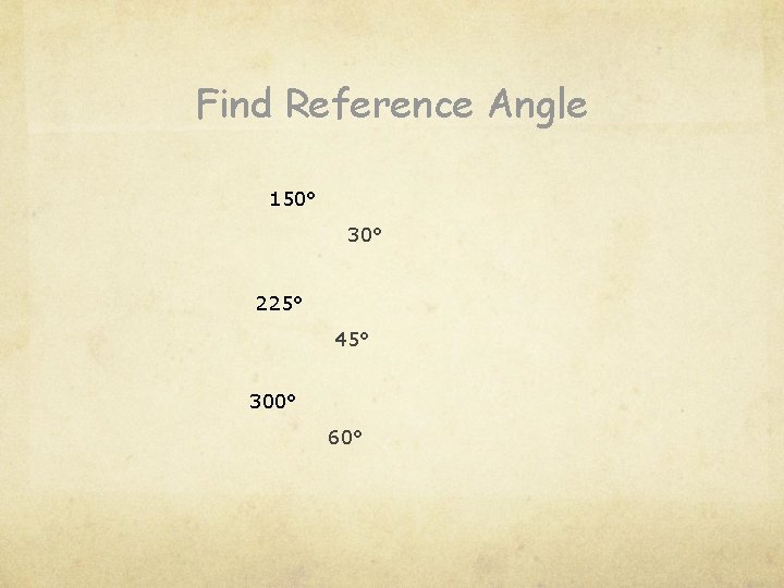 Find Reference Angle 150° 30° 225° 45° 300° 60° 