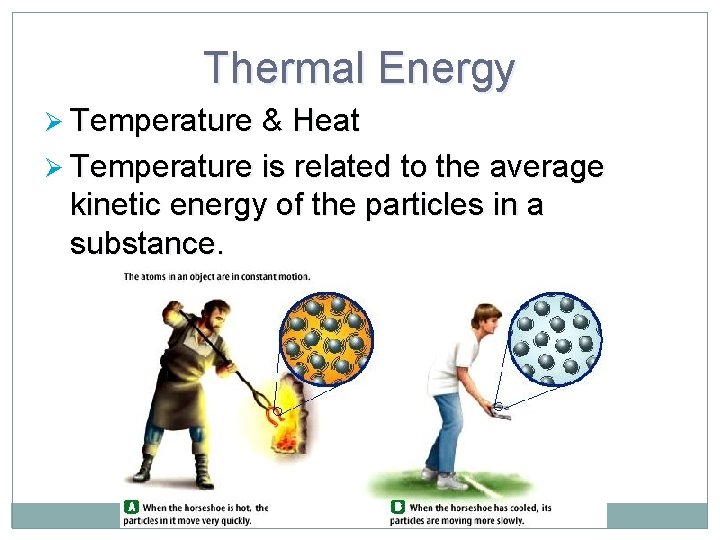 Thermal Energy Ø Temperature & Heat Ø Temperature is related to the average kinetic Thermal Energy Ø Temperature & Heat Ø Temperature is related to the average kinetic