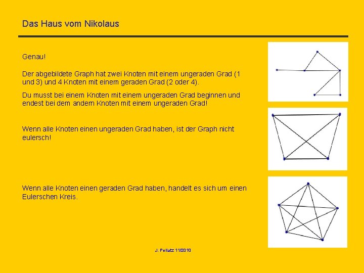 Das Haus vom Nikolaus Genau! Der abgebildete Graph hat zwei Knoten mit einem ungeraden