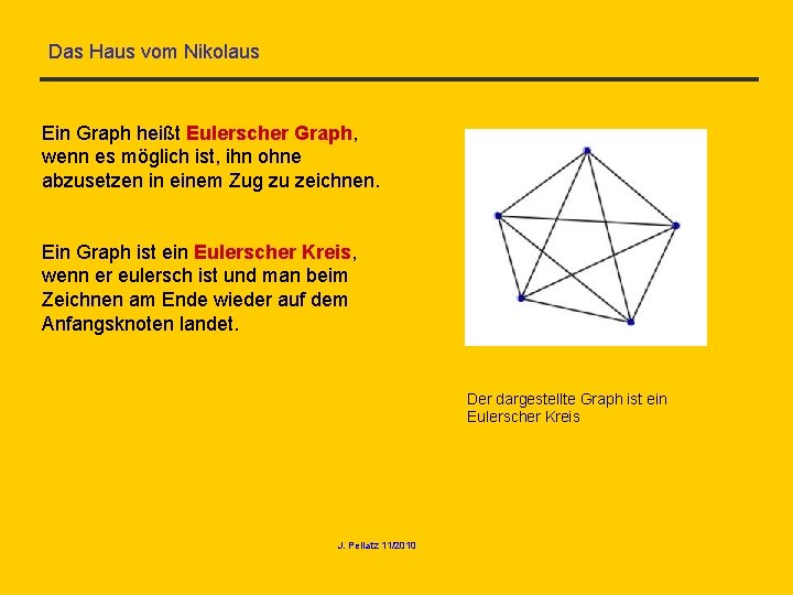 Das Haus vom Nikolaus Ein Graph heißt Eulerscher Graph, wenn es möglich ist, ihn