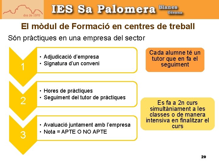 El mòdul de Formació en centres de treball Són pràctiques en una empresa del El mòdul de Formació en centres de treball Són pràctiques en una empresa del