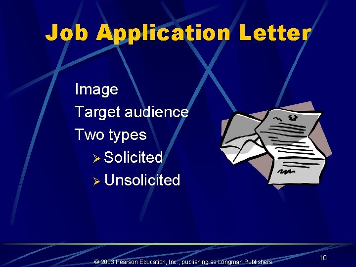 Job Application Letter Image Target audience Two types Ø Solicited Ø Unsolicited © 2003