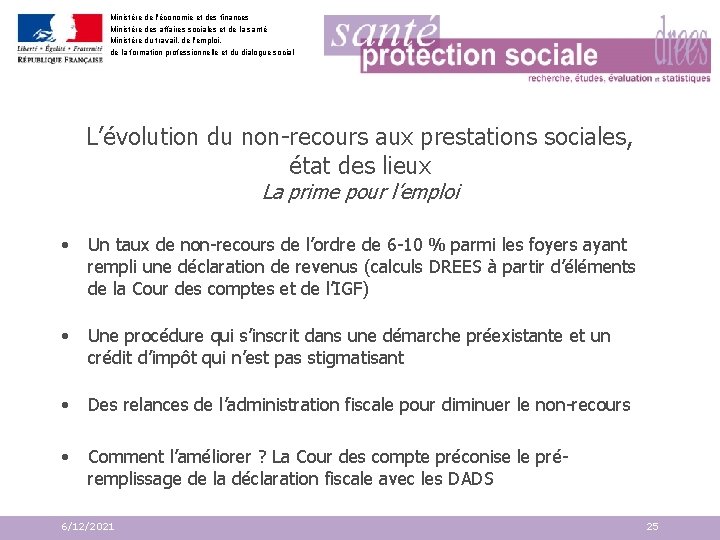 Ministère de l'économie et des finances Ministère des affaires sociales et de la santé