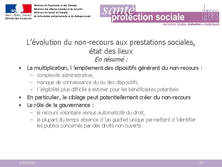 Ministère de l'économie et des finances Ministère des affaires sociales et de la santé