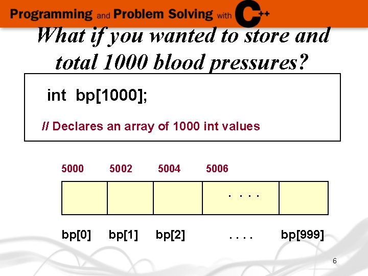 What if you wanted to store and total 1000 blood pressures? int bp[1000]; //