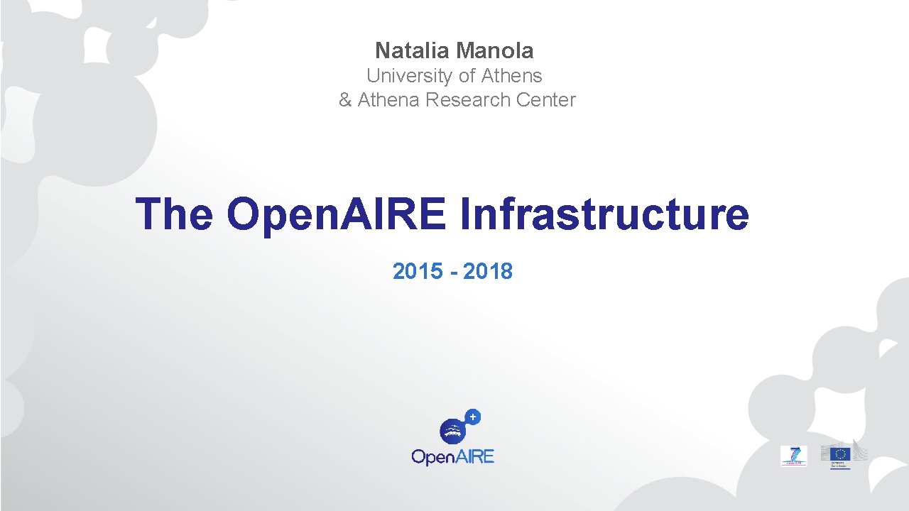 Natalia Manola University of Athens & Athena Research Center The Open. AIRE Infrastructure 2015