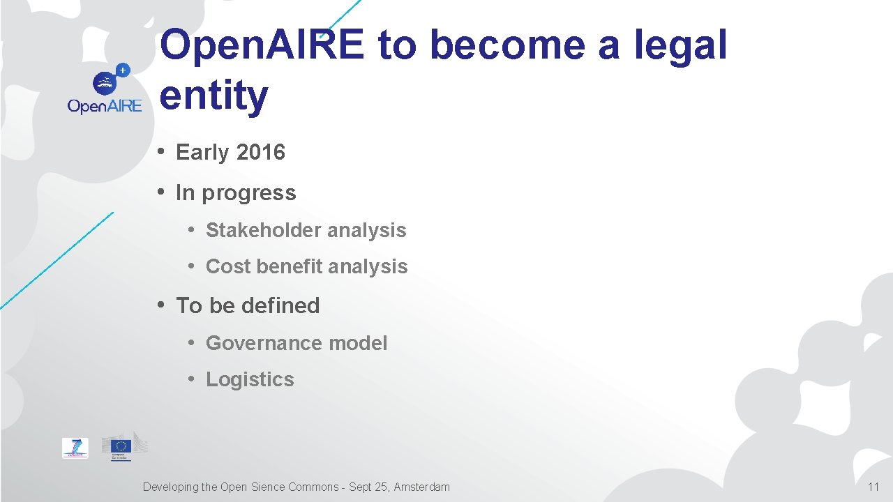 Open. AIRE to become a legal entity • Early 2016 • In progress •