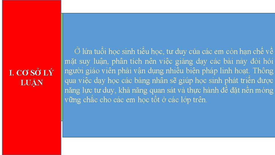 I. CƠ SỞ LÝ LUẬN Môn Toán là một trong những môn học có