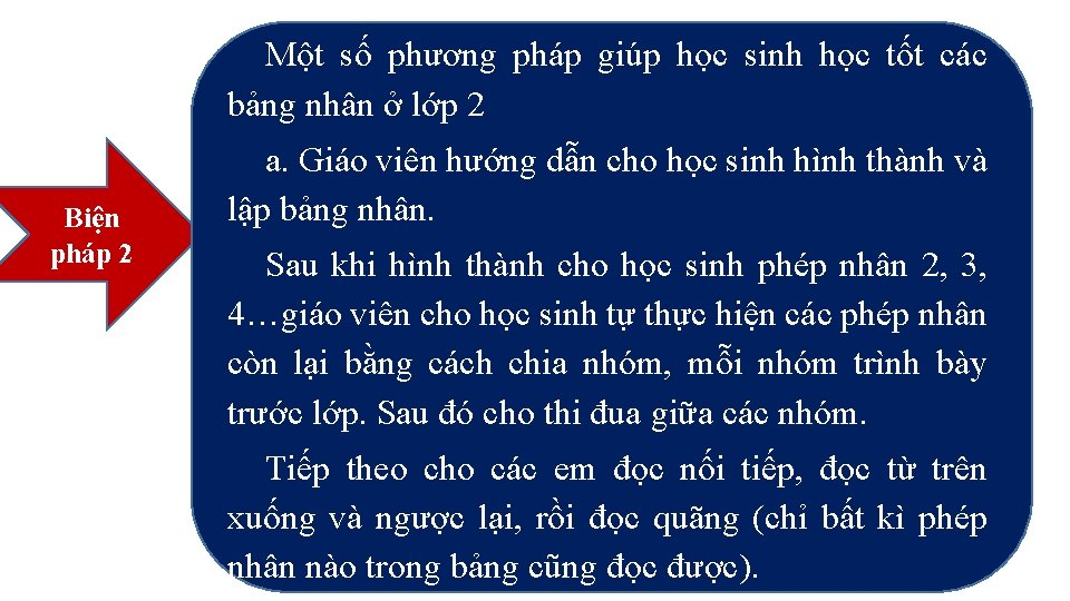 Một số phương pháp giúp học sinh học tốt các bảng nhân ở lớp