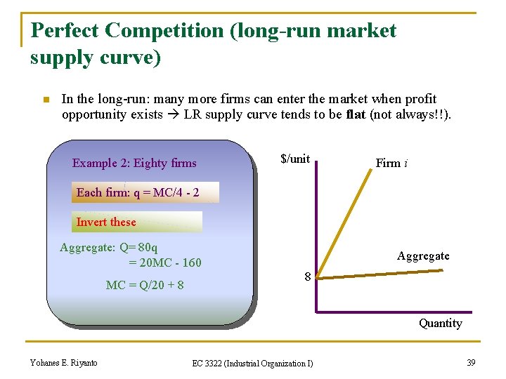 Perfect Competition (long-run market supply curve) n In the long-run: many more firms can