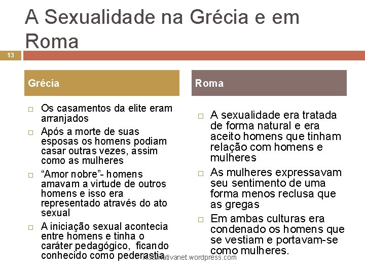 13 A Sexualidade na Grécia e em Roma Grécia Roma Os casamentos da elite