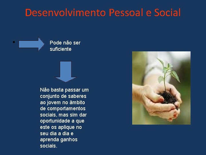 Desenvolvimento Pessoal e Social • Pode não ser suficiente Não basta passar um conjunto