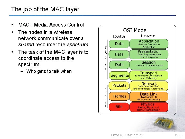 The job of the MAC layer • MAC : Media Access Control • The