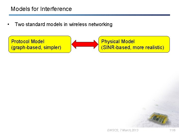 Models for Interference • Two standard models in wireless networking Protocol Model (graph-based, simpler)