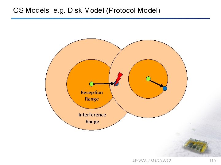CS Models: e. g. Disk Model (Protocol Model) Reception Range Interference Range EWSCS, 7