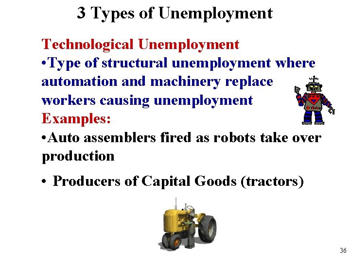 3 Types of Unemployment Technological Unemployment • Type of structural unemployment where automation and