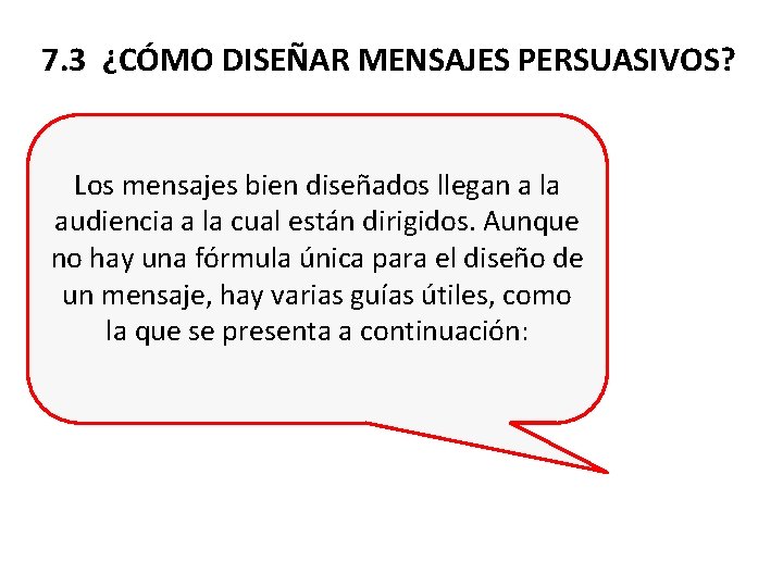 7. 3 ¿CÓMO DISEÑAR MENSAJES PERSUASIVOS? Los mensajes bien diseñados llegan a la audiencia